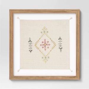 24" x 24" Framed Embroidered Textile Wall Art Gold/Blue - Threshold